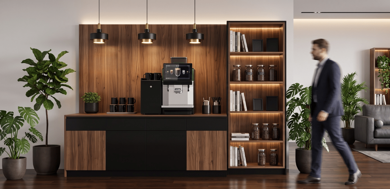 Espace café en entreprise avec deux points de service